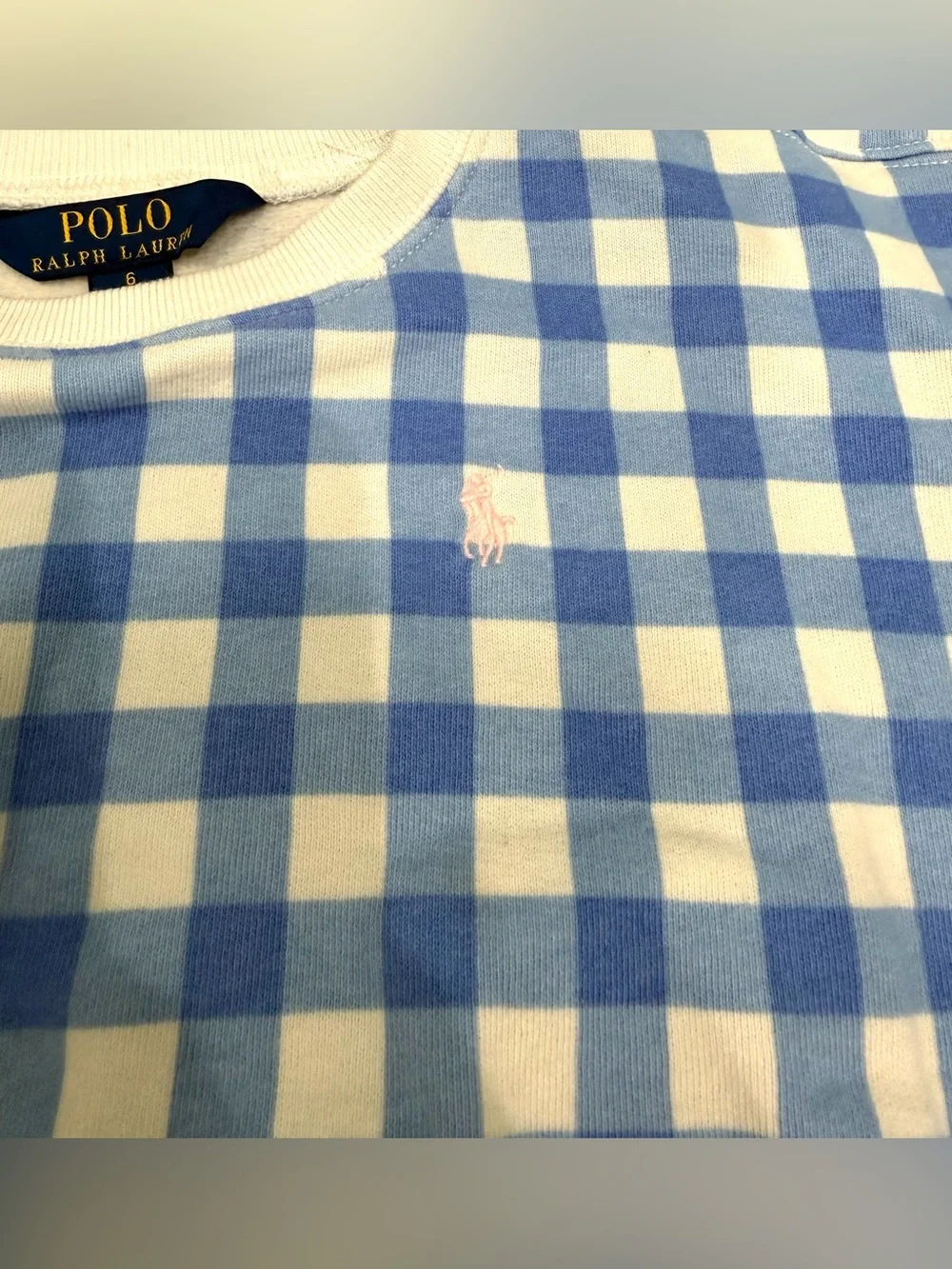 Polo Ralph Lauren‎ Girl Sweater Checkered Blue Embroidered Logo Size 6